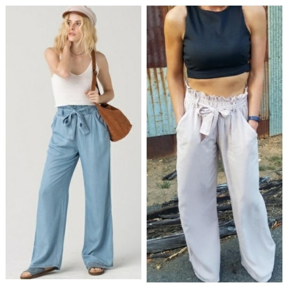 high waisted paper bag pants wide leg